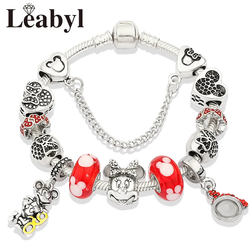 Pink Crystal Bead Charm Bracelet Colourful Enamel Handmade DIY Jewellery