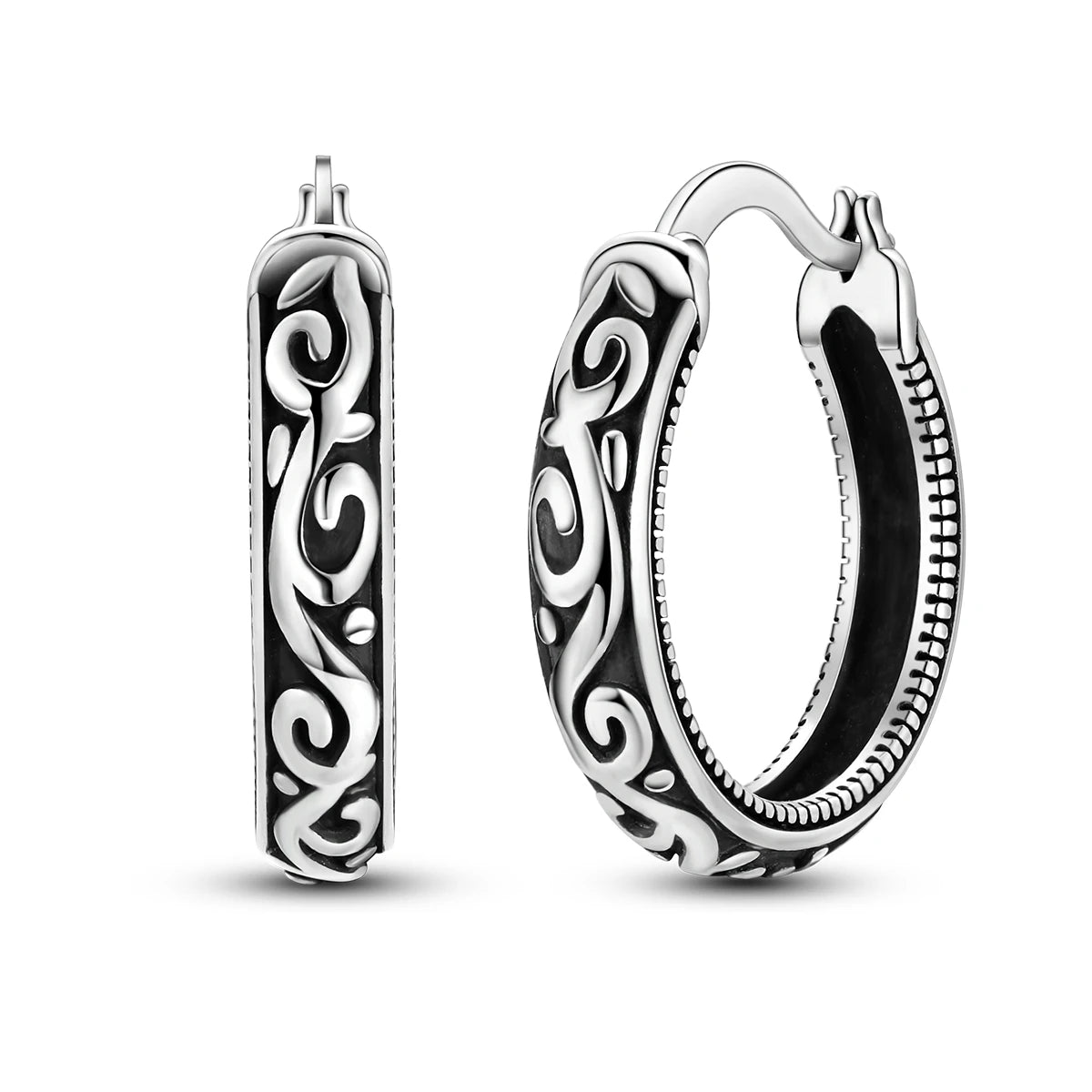925 Sterling Silver Vintage Vine Versatile Hoop Earrings Fine Birthday Gift