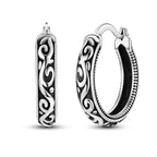 925 Sterling Silver Retro Grass Pattern Versatile Hoop Earrings Birthday Gift