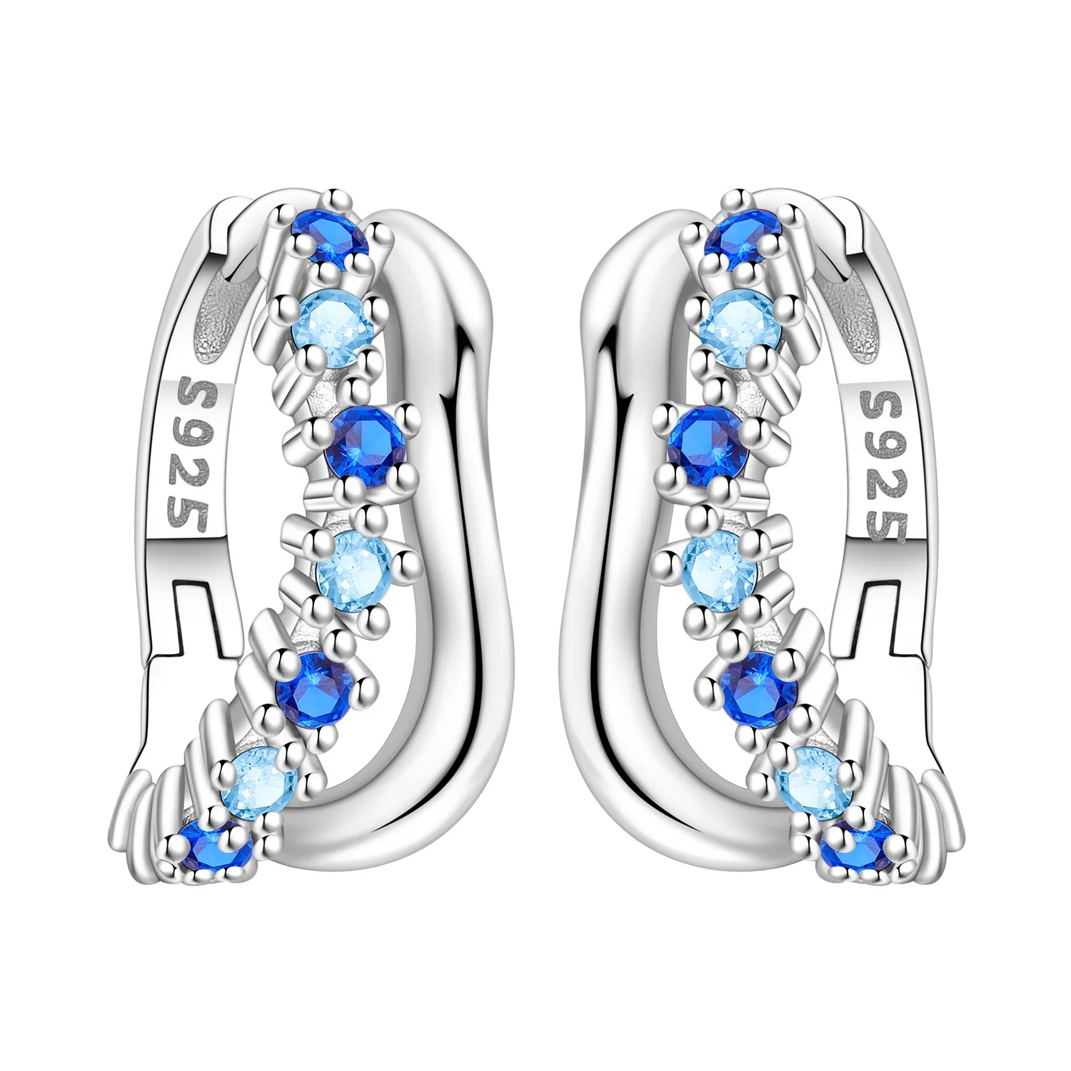 925 Sterling Silver Blue Horseshoe Lotus Ear Studs Hoop Earrings Trendy Gift