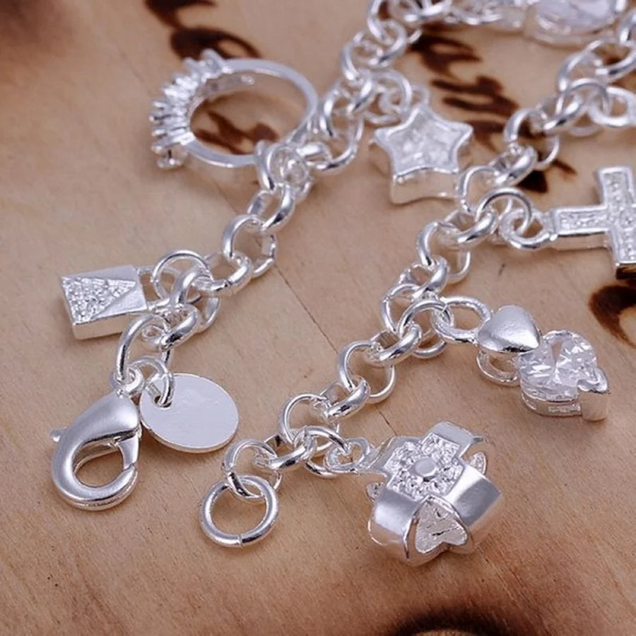 Cute Wedding Charm Bracelet 925 Sterling Silver Women Valentine's Day Gift