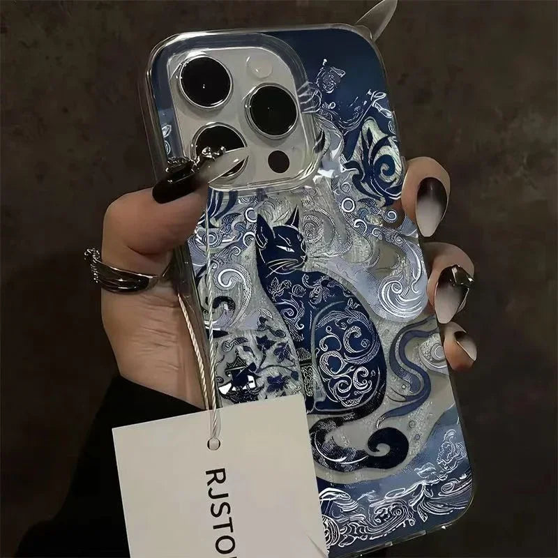 Blue Totem Cat Case for Samsung Galaxy S25 S24 S23 S22 Ultra FE S21 A55 A16