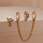 3pcs Purple Cubic Zirconia Piercing Earring Set Stainless Steel