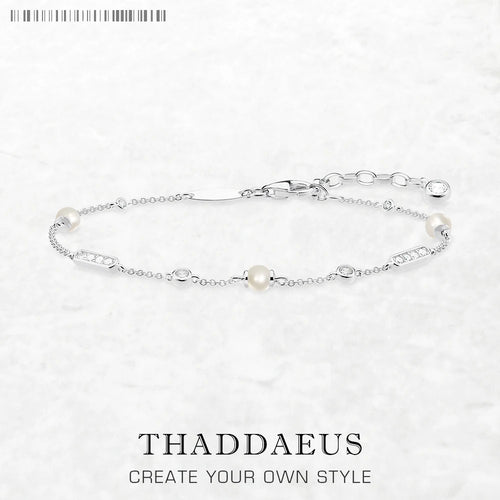 Freshwater Pearl and White Stone Bracelet 925 Sterling Silver Classic
