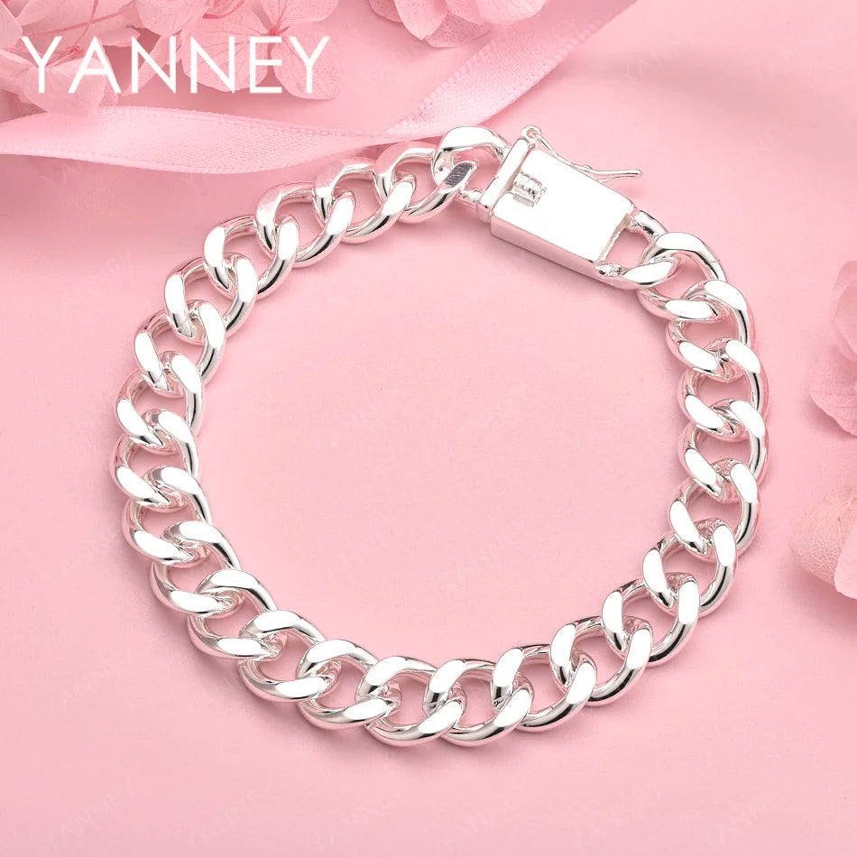 925 Sterling Silver 8-inch 10mm Cuban Chain Bracelet Men Women Hip Hop Gift