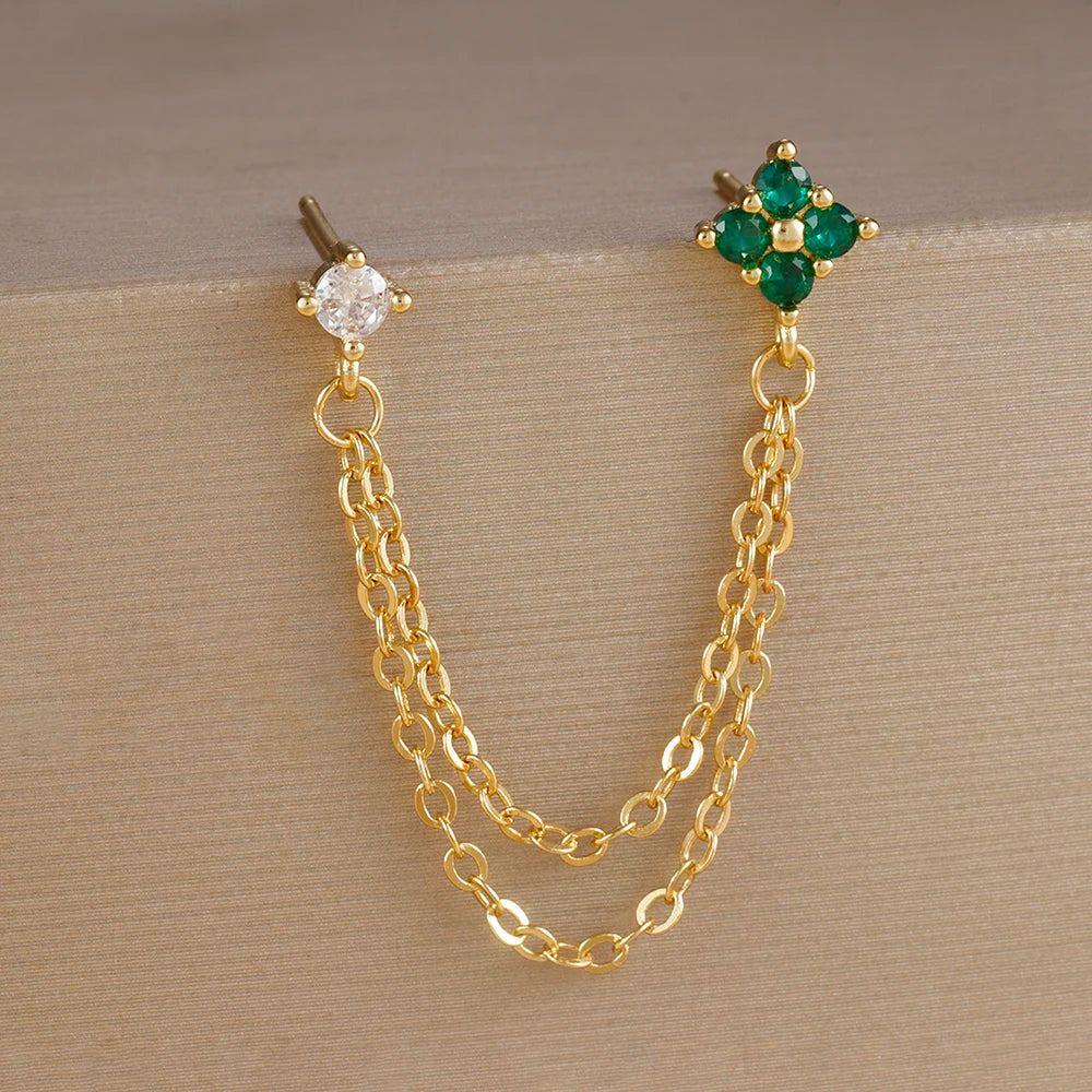 Exquisite Green Zircon Flower Hoop Earrings 18K Gold Plated Steel