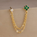 Exquisite Green Zircon Flower Hoop Earrings 18K Gold Plated Steel