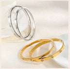Cubic Zirconia Love Friendship Bracelets,6mm 4mm Women Bangles With CZ Stones, 18K Gold Plated Stainless Steel Jewelry