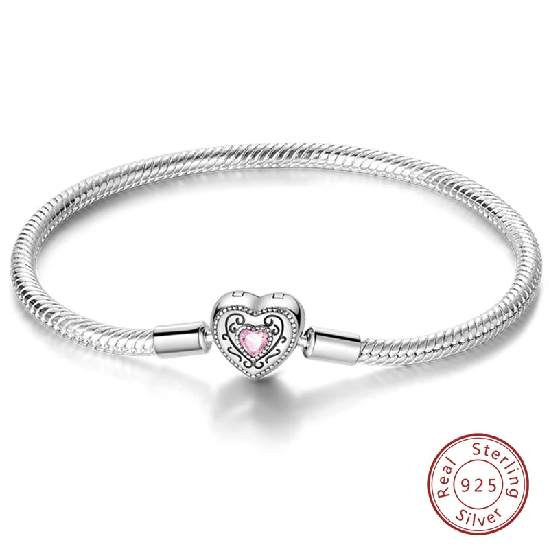 925 Sterling Silver Forever Love Peach Heart Bracelets Star Moon Airplane Earth Bracelets For Women Fit DIY Charms Party Jewelry