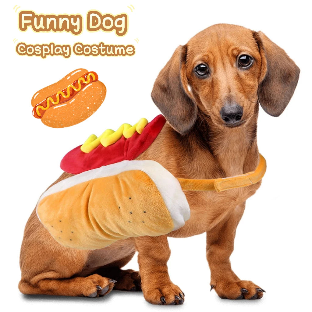 Cute Hot Dog Costume Pet Clothes Halloween Funny Outfit for Dogs Cats