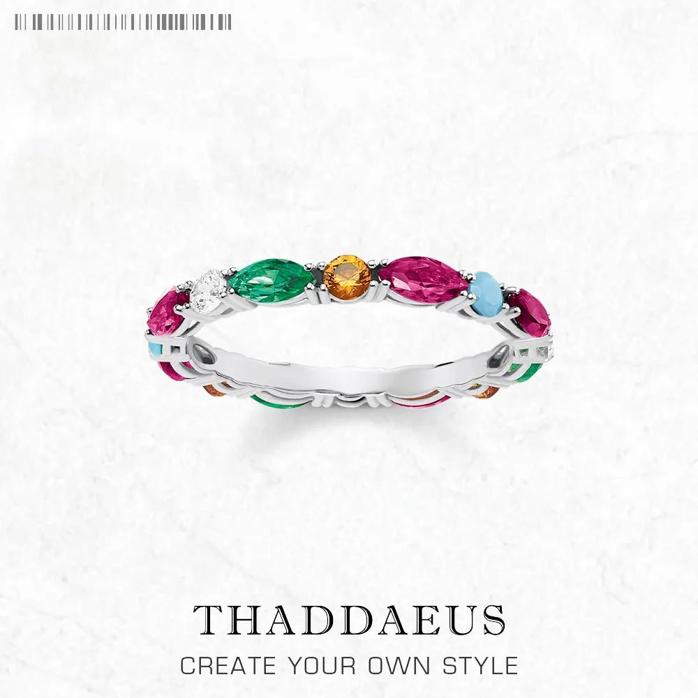 Colourful Stones Royal Ring 925 Sterling Silver Bridal Set Glam Jewellery
