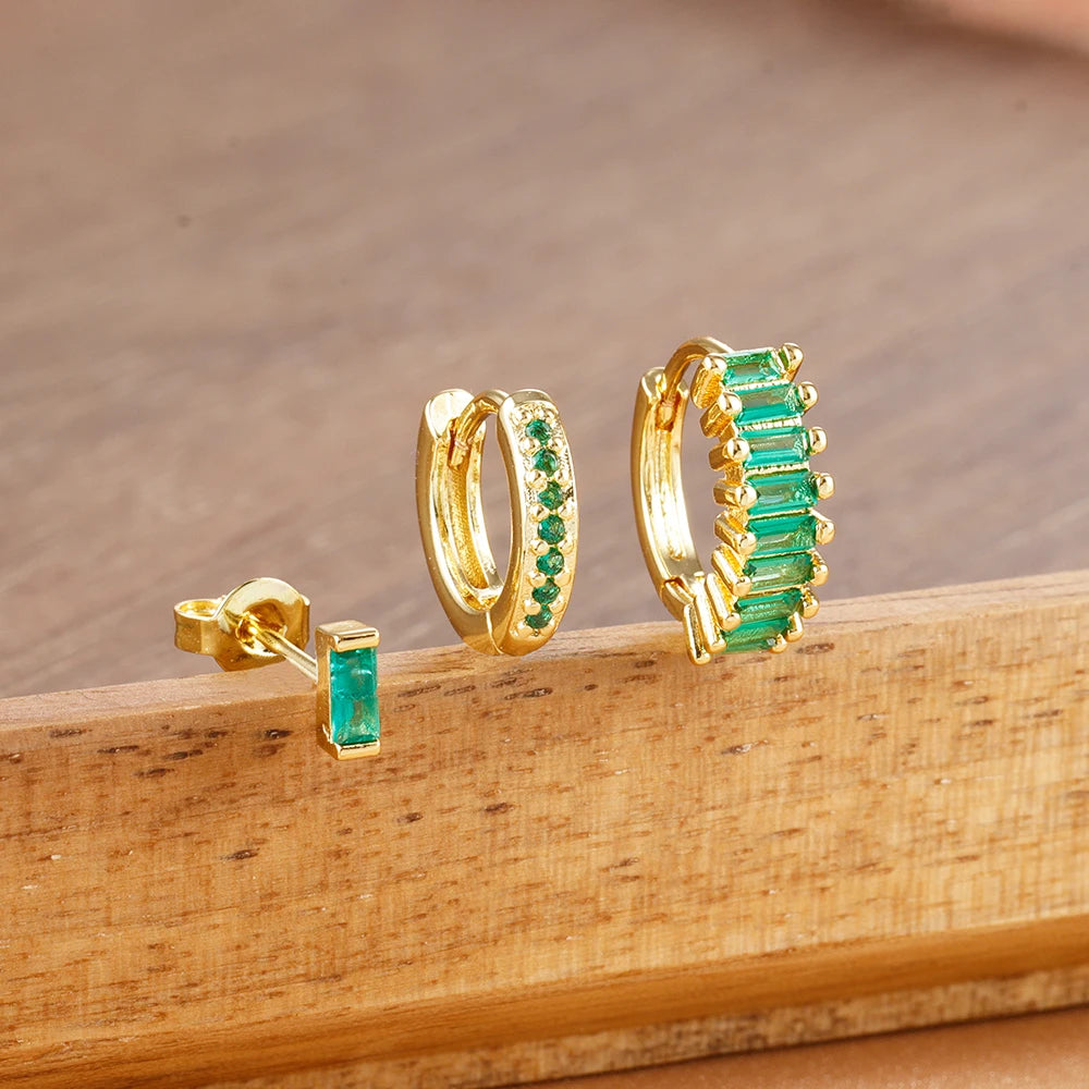 3PCS Trendy Round Circle Hoop Earrings Square Stud Cartilage Piercing