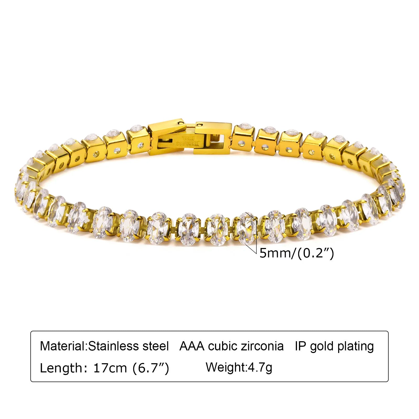 Charms Tennis Bracelet for Women, Cubic Zirconia Chain Bracelet Adjustable,Stainless Steel Miami Link CZ Bangle Gift