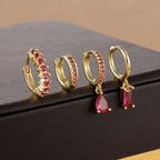 4pcs Korean Stainless Steel Zircon Water Drop Piercing Earrings Set