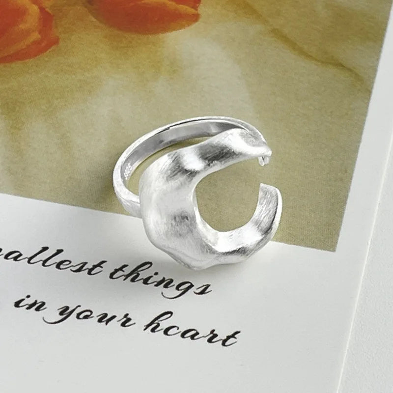 925 Sterling Silver Matte Finish Moon Open Ring Ladies Luxury Jewellery Wholesale Accessory
