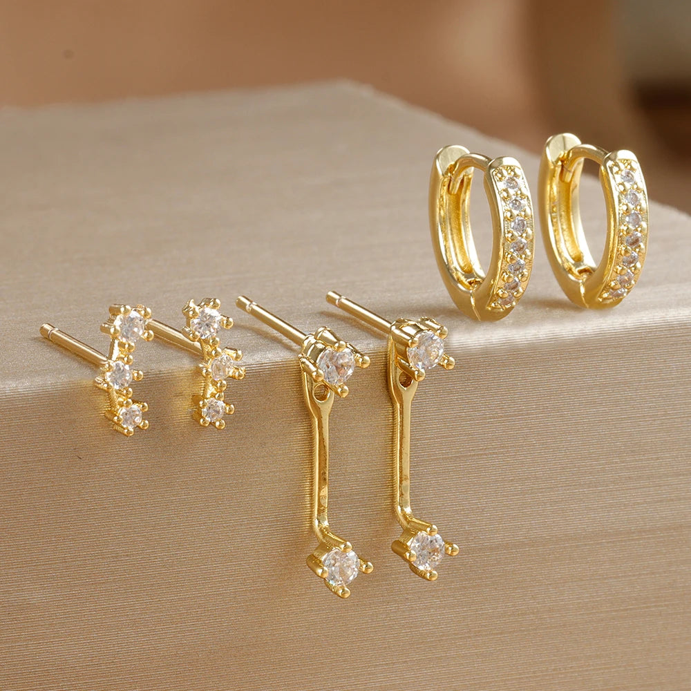 3 Pairs S925 Needle Minimalist Earrings Set Hoop Ear Climber Stack