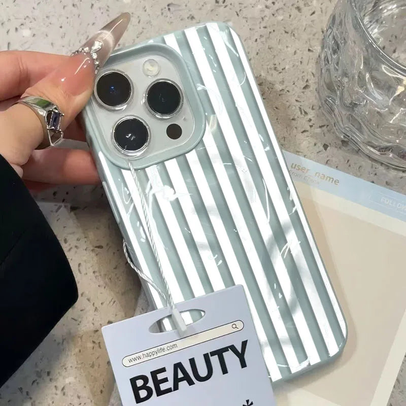 White Striped Blue Texture Case for iPhone 17 16 15 14 13 12 11 Pro Max Plus