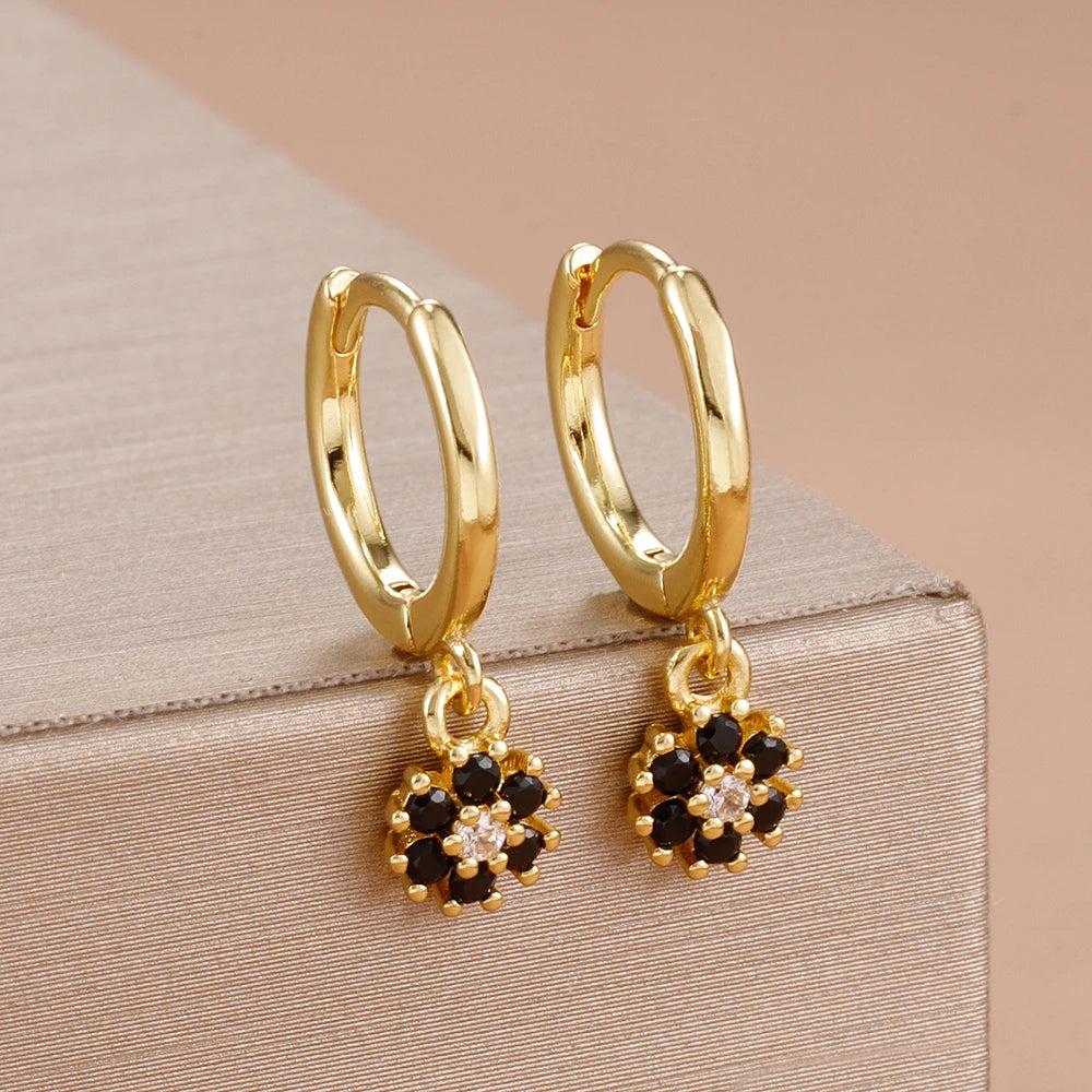 Exquisite Colourful Crystal Flower Hoop Earrings Stainless Steel