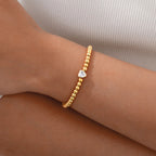 Zirconia Heart Bracelet for Women, Beaded Strand Link Bangle Gold Plated, Stainless Steel Adjustable Bracelets