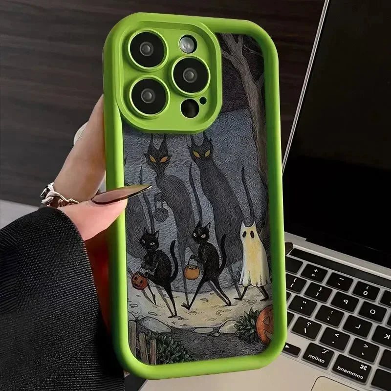 Ghost Cat Silicone Case for iPhone 16 15 14 13 12 11 Pro Max XR 7 8 Plus