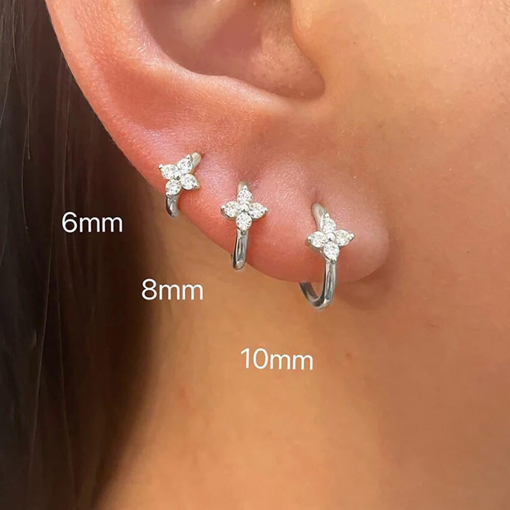 3PCS Simple Flower Zircon Hoop Earrings 18K Gold Plated Steel
