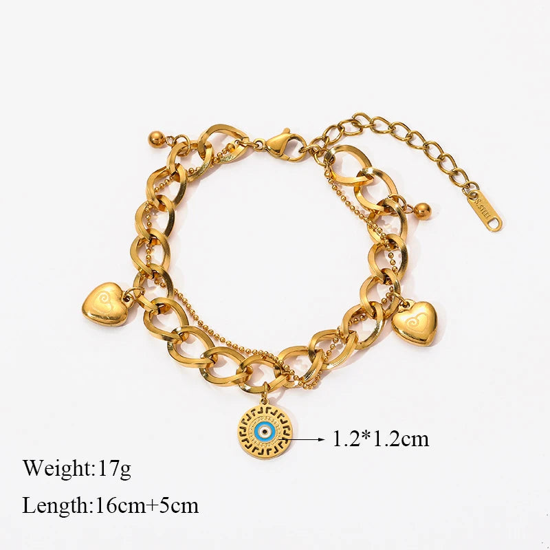 Gold Colour Multilayer Stainless Steel Charm Bracelet Men Women Bangle