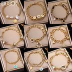 Gold Colour Multilayer Stainless Steel Charm Bracelet Men Women Bangle