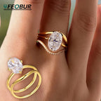 8x12mm Oval Moissanite Wedding Ring Set 18k Gold Plated 925 Sterling Silver Certified