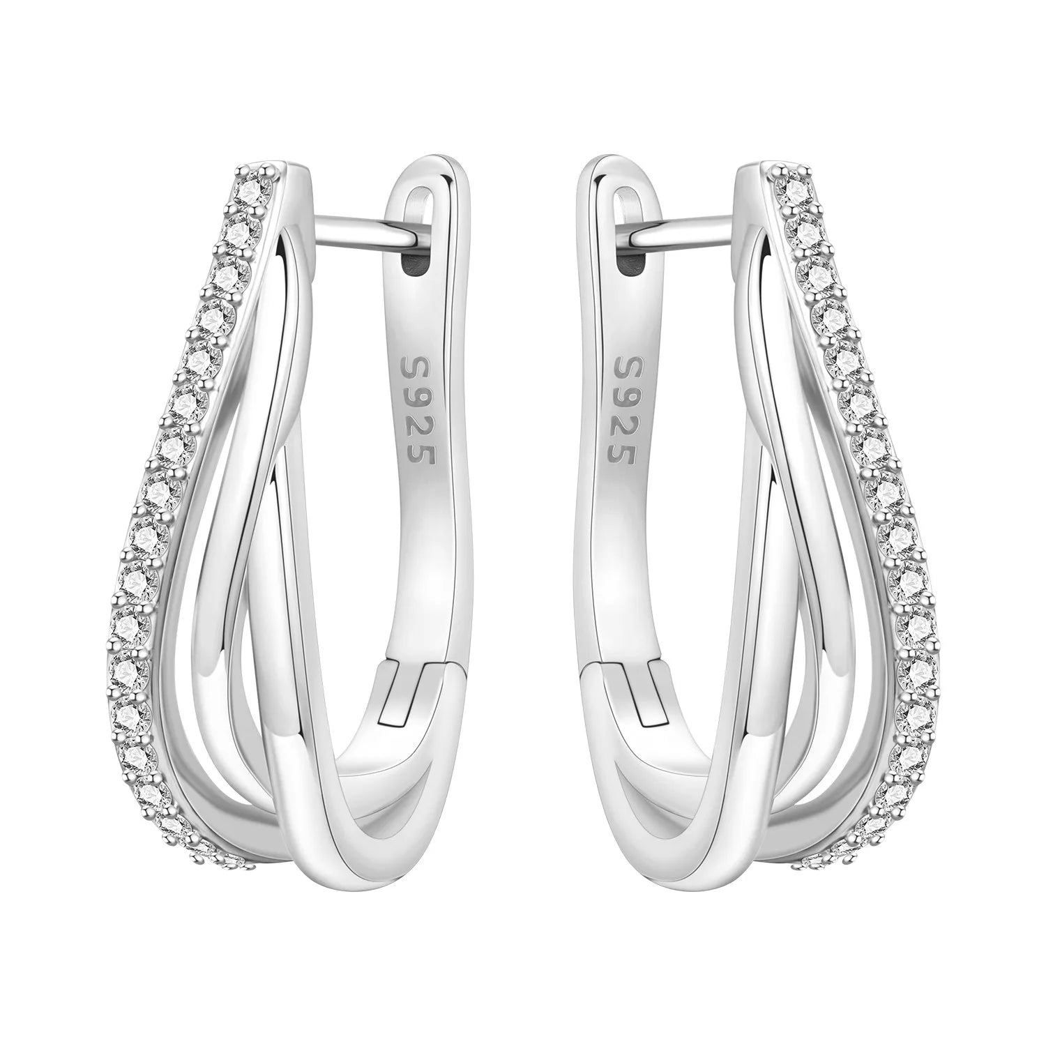 925 Sterling Silver Curled Grass Pattern Flower Hoop Earrings Women's Jewellery