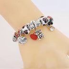 Red Black Enamel Bowknot Heart Pendant Bracelet Mickey Minnie Beads Gift