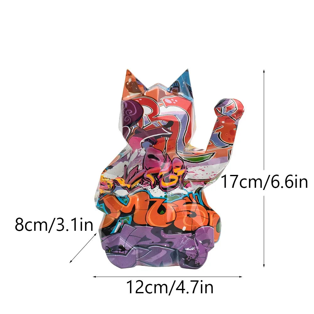 Geometric Abstract Lucky Cat Home Shop Decoration Resin Figurines Wall Shelf Modern Art