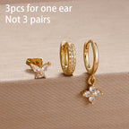 3PCS Fashion Simple Zircon Hoop Earrings Set Stainless Steel Punk