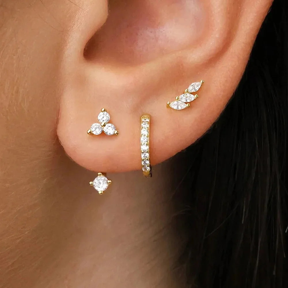 3 Pairs Exquisite Zircon Little Huggies Hoop Earrings Set Steel