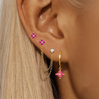 Exquisite Green Zircon Flower Hoop Earrings 18K Gold Plated Steel