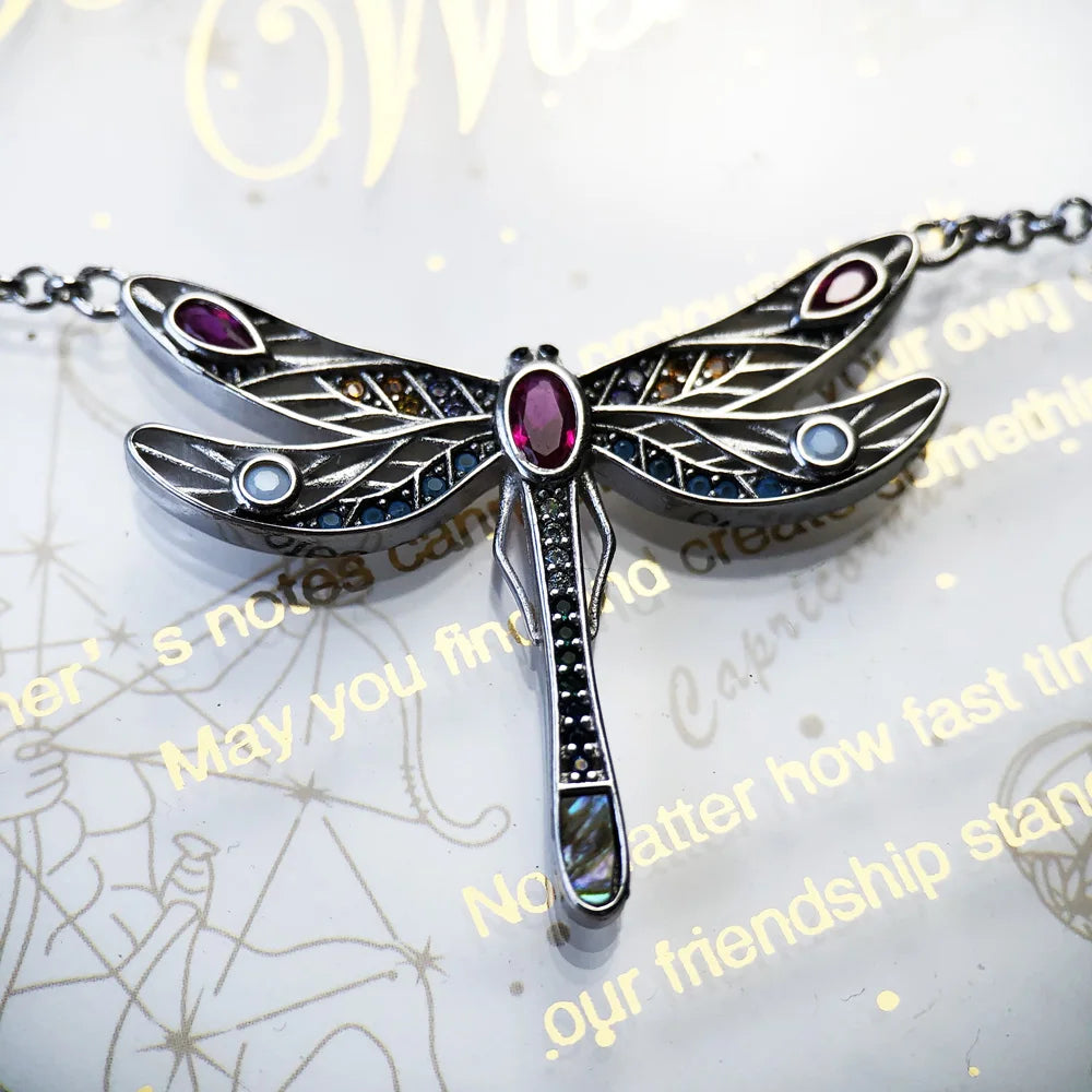 Playful Dragonfly Necklace Link Chain 925 Sterling Silver Bohemia Jewelry