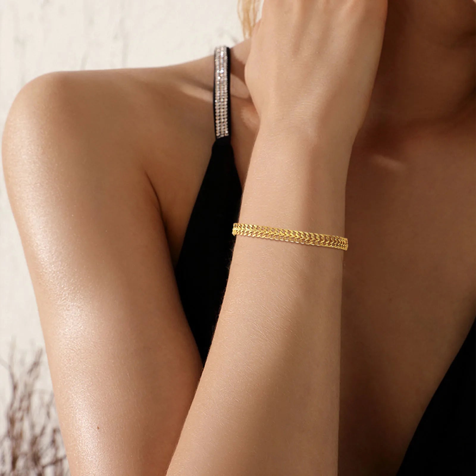 Vintage Mesh Link Bracelet for Women ,Thick Chain Stainless Steel Fashion Wristhand