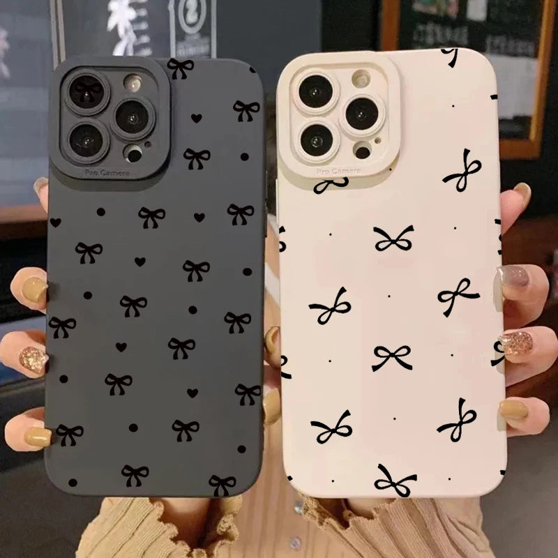 Black Bow Phone Case for iPhone 16 15 14 13 12 11 Pro Max SE