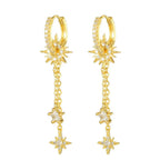 Vintage Stainless Steel Zirconia Sun Star Dangle Earrings Punk Rock