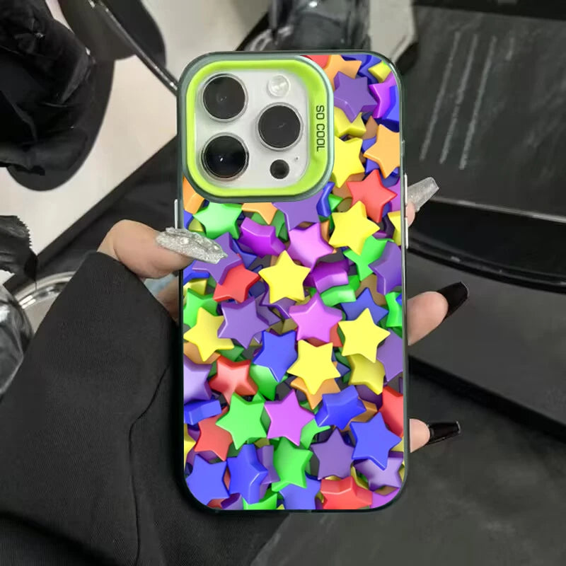 Colourful Star Matte Laser Case for iPhone 16 15 14 13 12 Pro Max