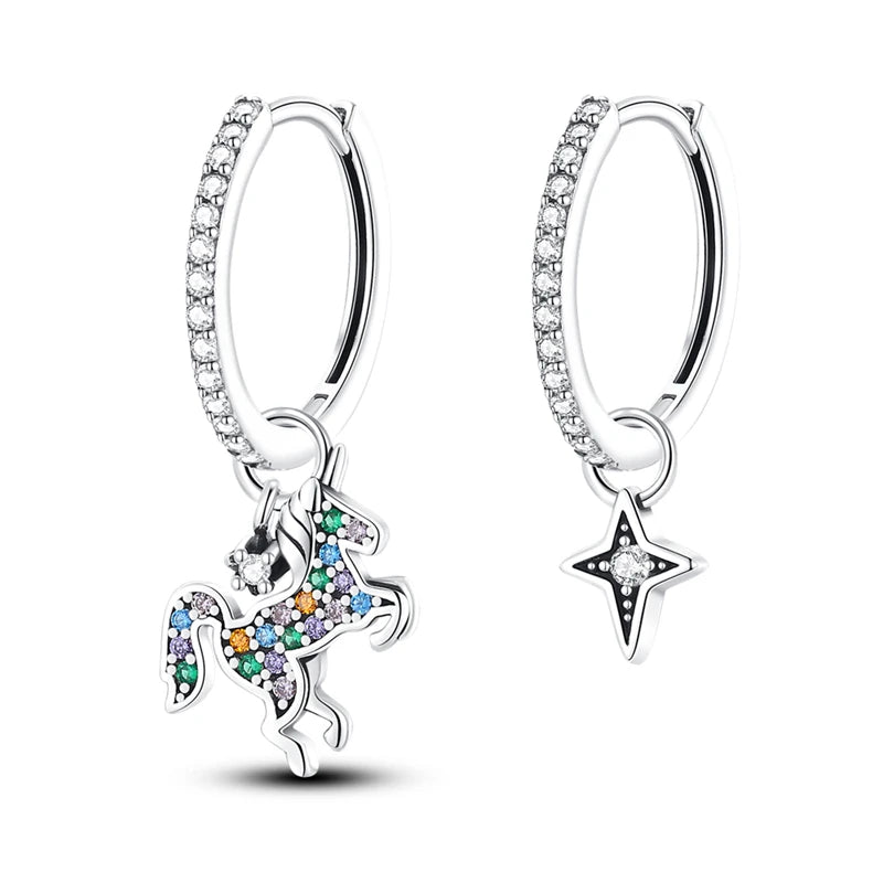 925 Sterling Silver Asymmetric Key Lock Drop Earrings Trendy Jewellery Gift