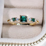 Minimalist Female Square Green Stone Thin Rings For Women Antique Gold Color White Zircon Stacking Wedding Bands Party Jewelry