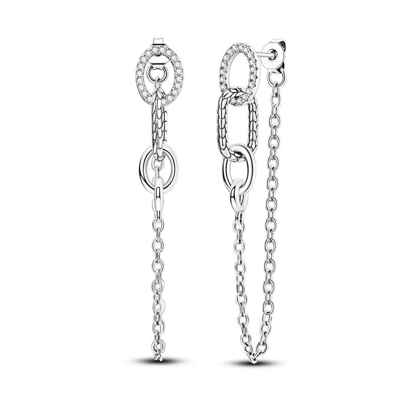 925 Sterling Silver Tassel Zircon Ear Studs Sparkling Hoop Earrings Gift