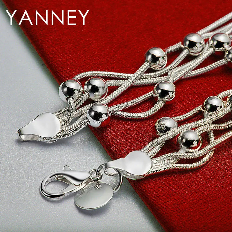 925 Sterling Silver 8-inch Beaded Bracelet Women Party Wedding Jewellery Gift