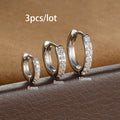 3PCS Round Circle Stainless Steel Zircon Huggie Hoop Earrings Set