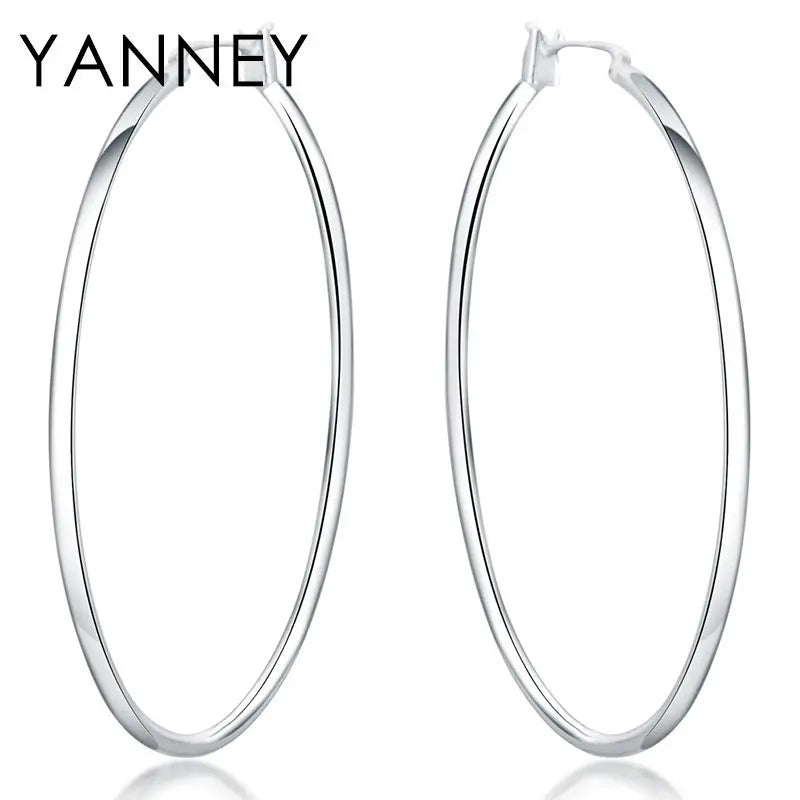 925 Sterling Silver 50mm Simple Circle Earrings Women Engagement Hip Hop Gift