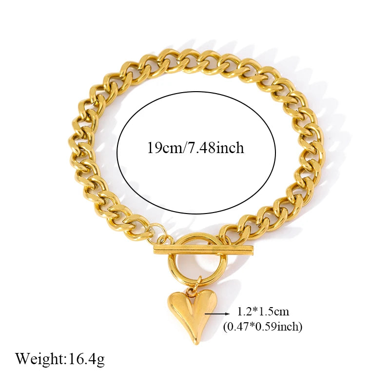 Heart Love Stainless Steel Charm Bracelet 18K Gold Plated Waterproof