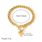 Heart Love Stainless Steel Charm Bracelet 18K Gold Plated Waterproof