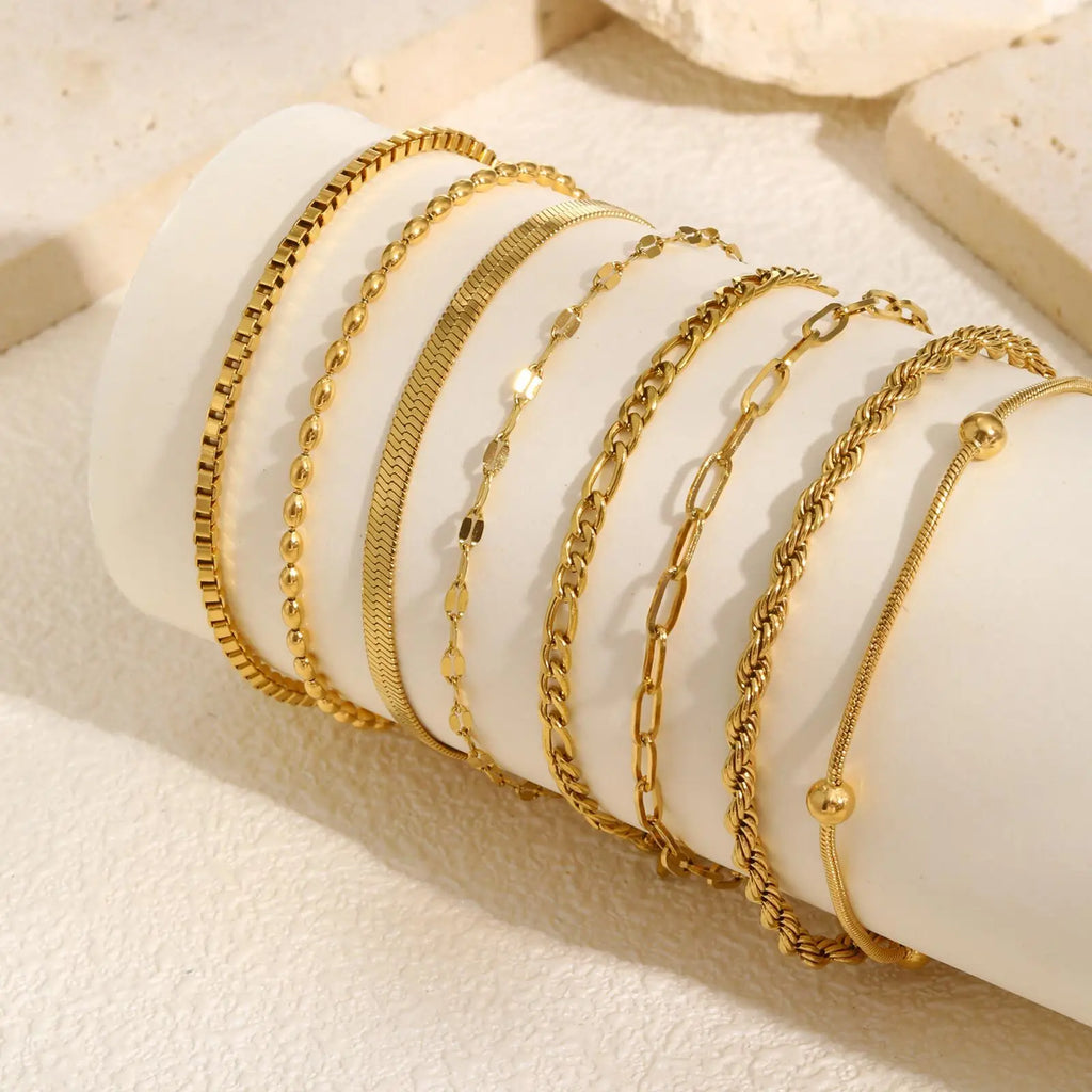 Non Tarnish Stainless Steel Bracelet Stackable for Women, Thin Herribone Chain Bracelet Waterproof Gold Plated Jewelry
