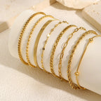 Non Tarnish Stainless Steel Bracelet Stackable for Women, Thin Herribone Chain Bracelet Waterproof Gold Plated Jewelry