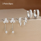 6PCS Exquisite Green Zircon Hoop Earrings Set Gold Plated Piercing
